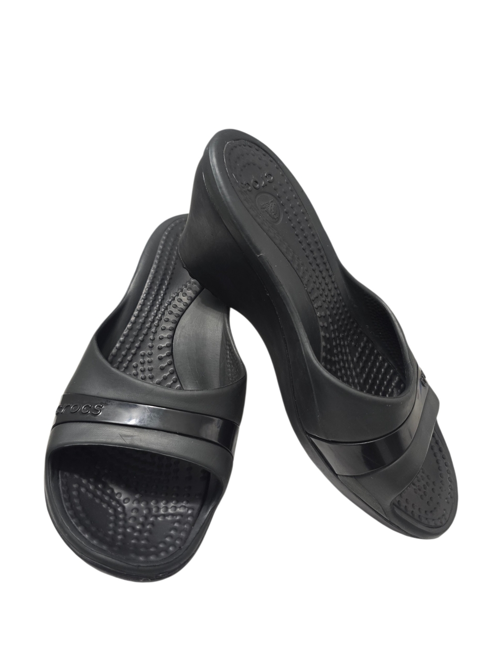 Crocs Women’s Kadee Black Rubber Slip-On Wedge Sandals Size 8